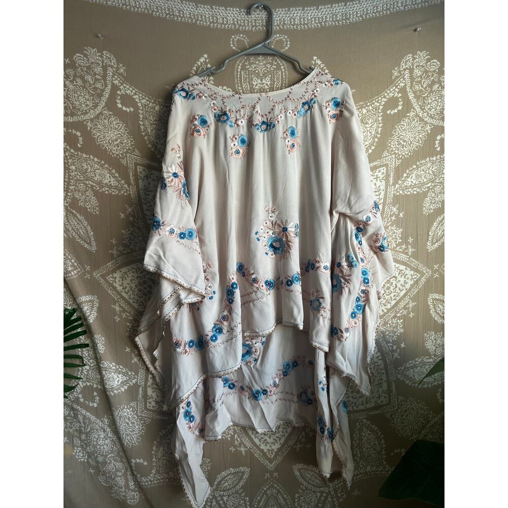 For Love and Lemons Kaftan Blouse in Blush Pink with Floral Embroidery